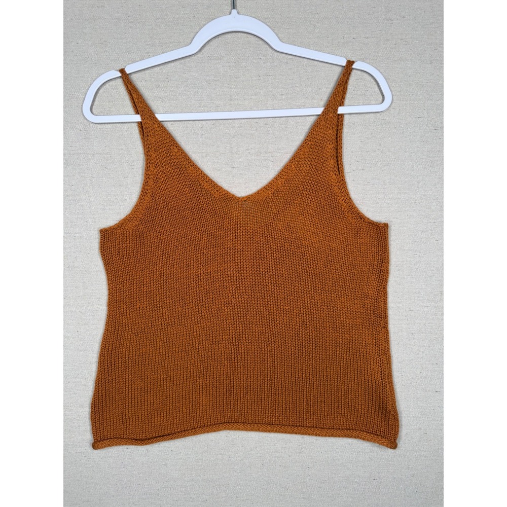 H&M Rust Orange Knit V-Neck Cami Tank Top Small 07388810